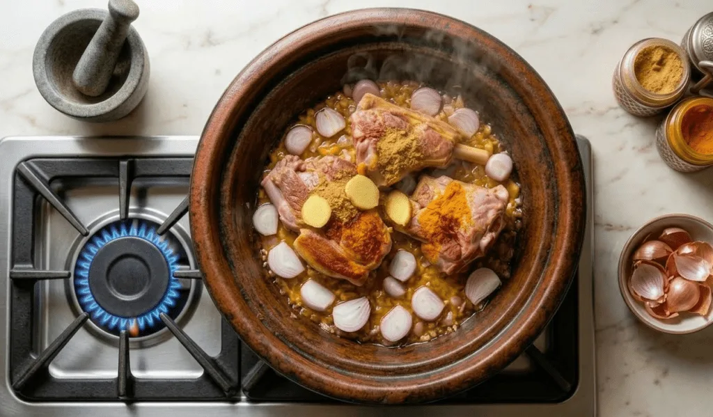 Moroccan lamb tagine in a clay tagine pot