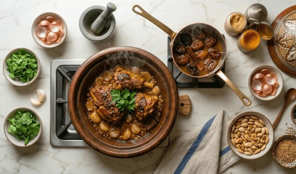 The Ultimate Moroccan Lamb Tagine with Prunes 5 Moroccan Lamb Tagine topped with caramelized prunes and almonds